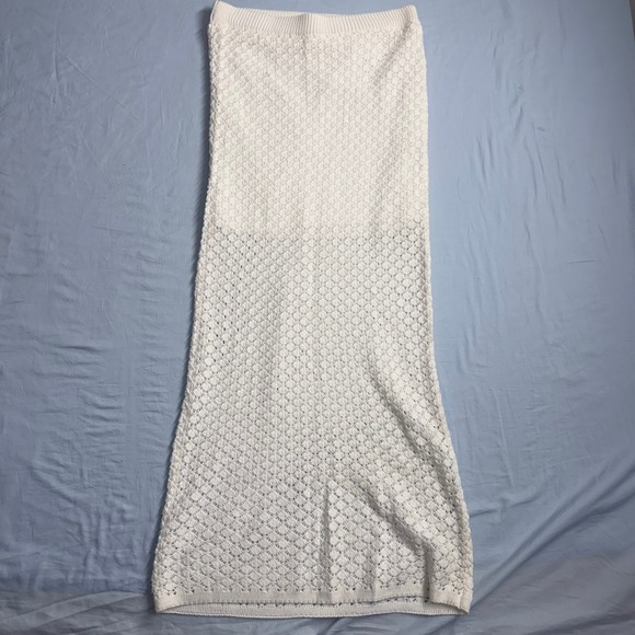 OLIVE‎ + OAK White Knit Maxi Skirt Textured Mesh Elastic Waist sz large - Picture 3 of 6